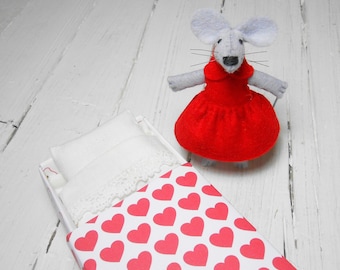 Mothers day gift gift for her stuffed mouse gift for kids red heart plush mouse felt plush felt animal mouse in a matchbox hand made doll