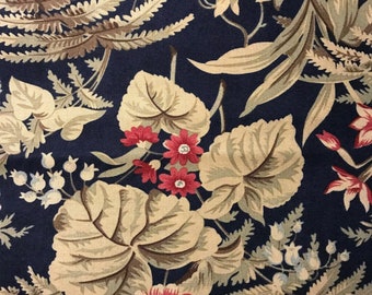 Rust Flowers and Green Leaves on Navy Blue Background, Fern Hill by Jan Patek Quilts for Moda Fabrics, 100% Cotton