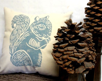 Hand Block Printed Squirrel Decorative Pillow