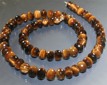 AAA Tiger Eye Micro-Faceted Rondelles 7mm - 8mm