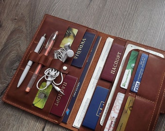 Family passport holder/Leather travel wallet/Monogramed Leather travel wallet/4, 6,8 passport holder