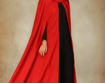 Red Wool Cloak Coat, Hooded Coat Jacket, Maxi Coat, Wool Coat, Wool Jacket, Wool Hooded Cloak Cape. Winter Warm Coat