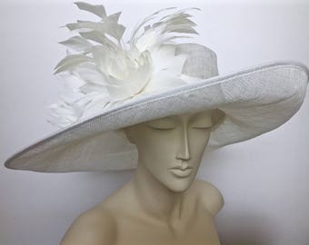 Kentucky Derby Hat WHITE OR BLACK Straw Hat Wide Brim Hat Church Easter Hat