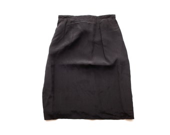 Minimal Black Silk High-Waist Pencil Skirt | XS S | Vintage