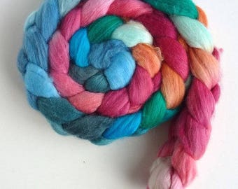 Merino/ Silk Roving (Top) - Handpainted Spinning or Felting Fiber, Spring Kiss