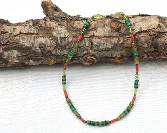 Unique Handmade Multi-Stone Necklace,Genuine stonenecklace,gift idea- statement necklace - multi color - natural gemstones,Peridot stone,