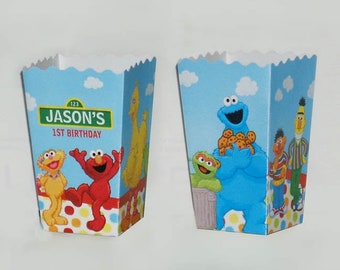 Sesame Street Elmo Personalized Birthday Popcorn favor Boxes - Printable