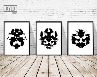Rorschach Print set, Ink Blot Print, Abstract Poster, Instant Download, Black and White, Home Decor, Minimalist Art, Ink Blot Art, Wall Art