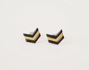 Black chevron and raw brass bullet earrings