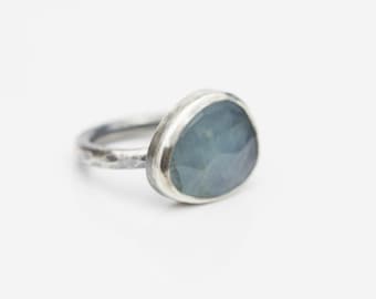 Aquamarine and Sterling Ring, Rose Cut Aquamarine Ring, Pale Blue Stone, March Birthstone, Size 5