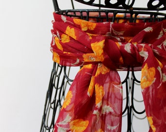 Spring scarves - red chiffon scarf - light weight - chemo head scarf - belt scarf