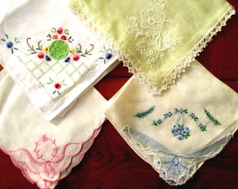 Vintage Hankies, Handkerchiefs, FREE SHIPPING