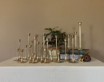 Free Shipping/20 Vintage Brass Candlesticks/Graduated Brass Candlesticks/Brass Candle Holders/Wedding Candlesticks/Mid Century Candlesticks