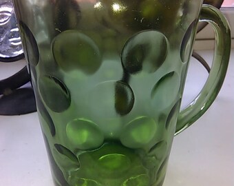 Vintage Green Glass Hazel Atlas Eldorado Circles Pattern Pitcher 1960's