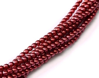 2mm Magenta Czech Round Glass Pearls Beads 50 pcs