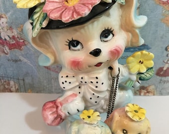 FREE SHIPPING Very RARE Vintage Antique Mama Dog and Baby Puppies Family Figurines Lefton Collectibles or Cake Toppers