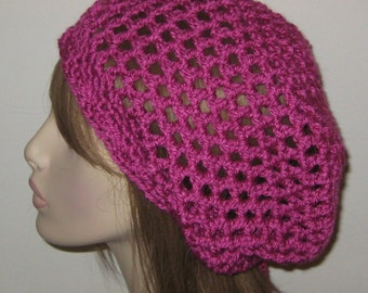 Rasberry Open Stitch Slouchy Beanie Tam