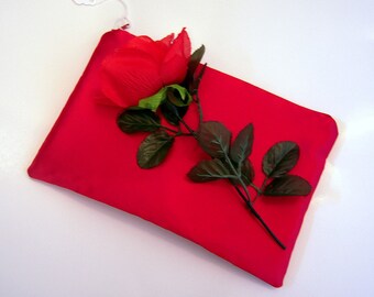 Red Satin Evening Bag with Rose