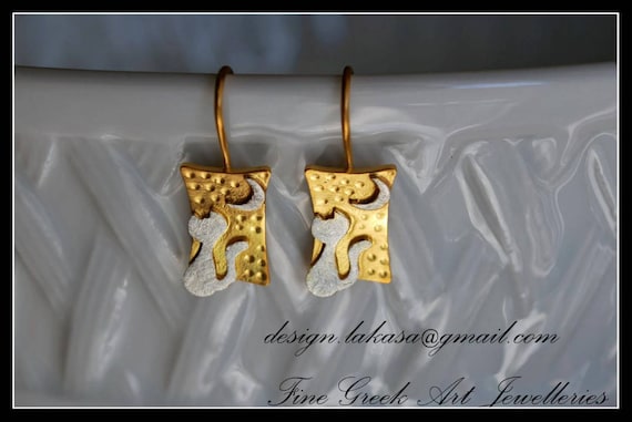 Cat Moon Earrings Sterling Silver 925 Handmade Jewelry Best Gift Idea for her Anniversary Romantic Style Catlovers Woman Birthday Girlfriend