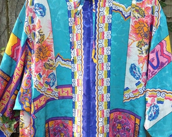 Ruth Norman Neiman Marcus Psychedelic Robe - Ruth Norman Floral Housecoat - Ruth Norman Neiman Marcus Caftan Dress Loungewear