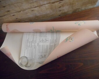 Vintage Wall Paper, roll, pink floral, circa 1950's