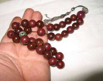 S 78g Very Rare Antique Vintage Red Cherry GALLALITH Misbaha Original MILK Protein BAKELITE