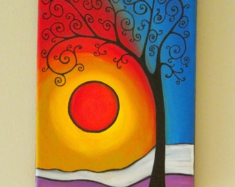 Original Tree of Life Wall Art, Abstract Tree painting, Whimsical Tree Art, Tree wall art, 9x12 inches tree of life and Moon painting