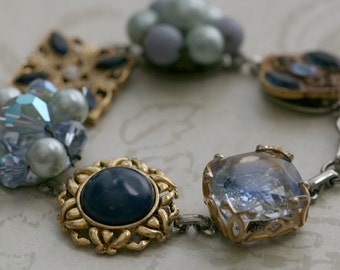 Erneuert VINTAGE Ohrring Armband blau Töne