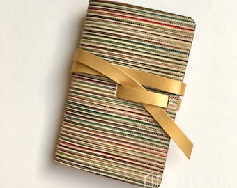 Leather travel journal / leather sketch book/ leather notebook in multicolour striped leather and gold leather strap. Personalized notebook