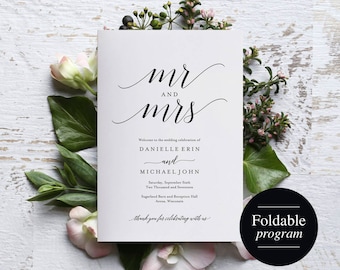 Folded Wedding Program Template, Folded Wedding Program Printable, Bliss Paper Boutique, Program Template, PDF Instant Download #BPB310_3_2