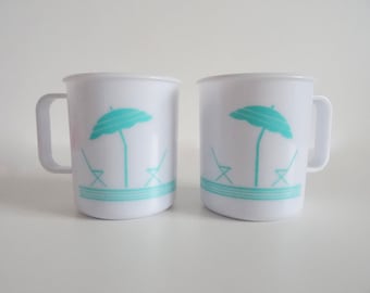 Vintage 1980s Palm Springs Style Plastic Mugs -Picnic-Camping-Campervan