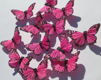 Butterfly Hair Clip SOLD INDIVIDUALLY pink and black Monarch feather butterfly handmade hair clips by Ziporgiabella sold individually