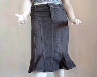 Vintage 90's Denim Skirt, Dark Denim High Waist Skirt, Dark Blue Jeans Skirt