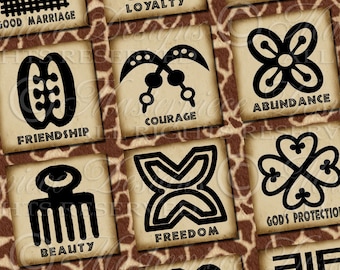 Adinkra Symbols Of West Africa - Printable African Symbols / Phrases / Words - DOWNLOAD 1x1 Inch Square Tiles Digital JPG Collage Sheet
