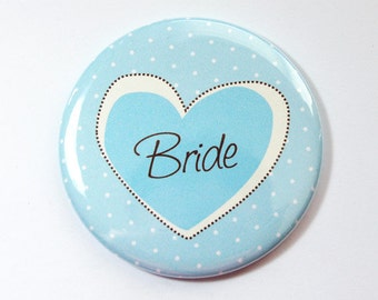 Bride pocket mirror, pocket mirror, heart, Something Blue, gift for bride, mirror, purse mirror, gift for her, blue, polka dot (3627)
