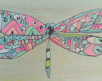 Dragonfly Jennifer Mercede painting 5x7in 'Fuzzy Fly'