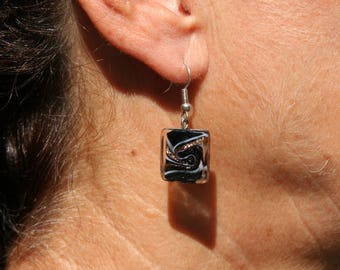 Square black and gold glass earrings