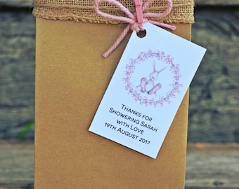 Pink Bunny Baby Shower Tag Template, Editable Favor Tags, Printable Thank You Baby Shower Favor, Instant Dowload PDF