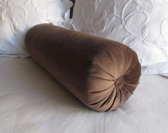 BROWN VELVET decorative Bolster Pillow 7-8x22