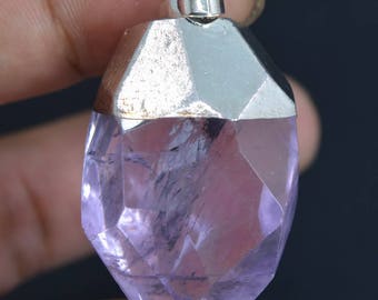 U2422 34mm Faceted amethyst pendant focal bead
