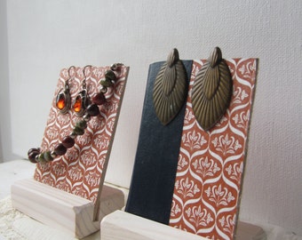 Pair Earring / Bracelet Displays - Burnt Orange Vintage Print - Recycled Vintage Book Jewelry Display - Ready to Ship