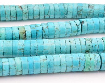 16" 3mm x 8mm blue turquoise heishi beads