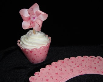 Pearlized Pink Heart Cupcake Wrappers
