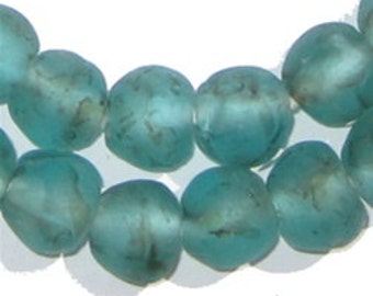 45 Recycled Glass Beads - African Beads - Aqua Black - 14mm Round Beads - Fair Trade Necklace - Wholesale - Made in Africa (RCY-RND-BLU-562)