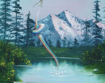 4" by 6" postcard print, "Narwhal Fart" Altered Thrift Store Art
