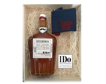 Groomsman Liquor Flask with Labels - Mustache Collar - Liquor Flask - Hinged Flask Bottles - 500ml - 17oz - Bottle & Labels