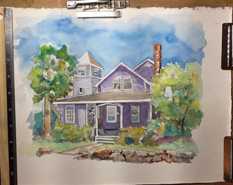 Custom Watercolor Painting House or Church (10 X 8)
