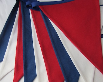Fabric Bunting, Red White & Blue Bunting, Nautical Bunting, French Tricolor Bunting, Patriotic Banner, Seaside Bunting, Various Lengths