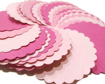 Scalloped Paper Circle Die Cuts in Pink, Baby Girl Shower Decoration, DIY Scallop Circle Garland Supply Pink, Scalloped Circle Labels