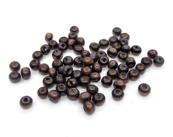 Dark Coffee Round Wooden Beads, Brown Wooden Beads, Brown Wood Beads, 6x5mm/ Ø 2mm - 120 pcs